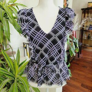 INC Plaid Ruffle SleevelessTie Peplum Top Sm